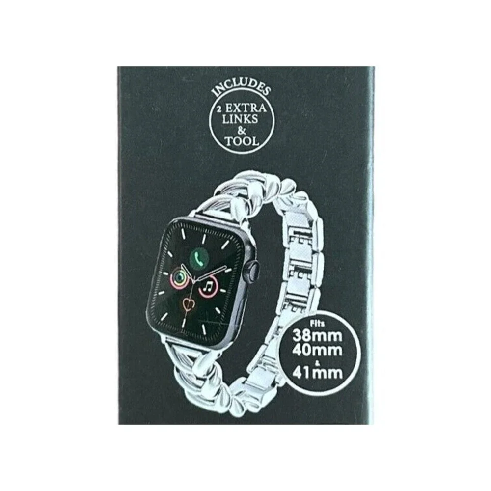 SARINA Black Label Metal Watch Band For Apple Watch Fits 38MM 40MM 41MM Silver
